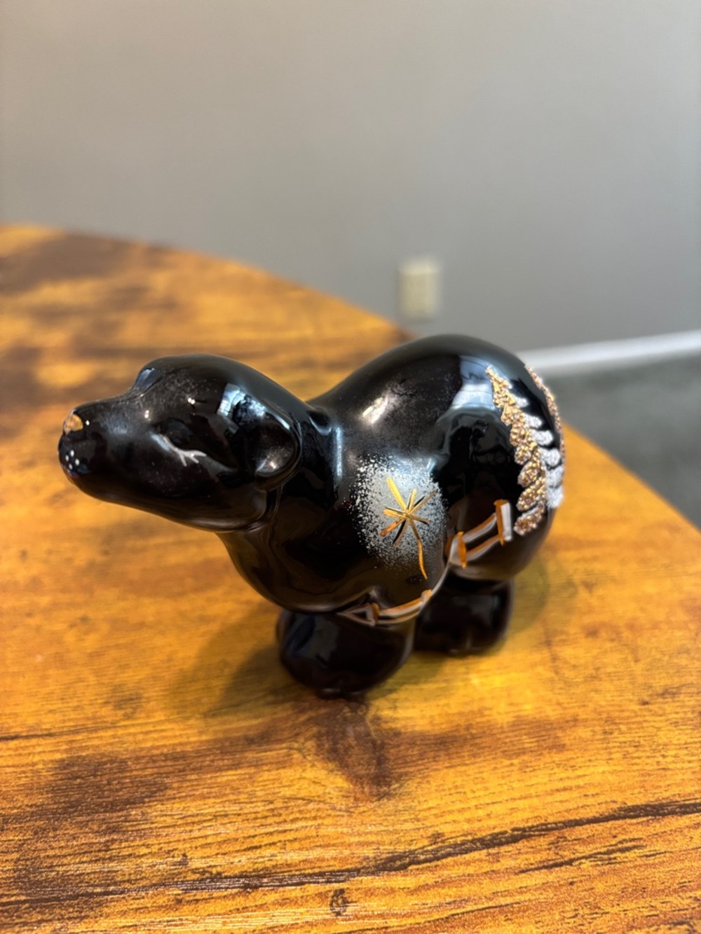 Fenton Glass Black Polar Bear Figurine-Museum collection/ Hand Painted J.Grove